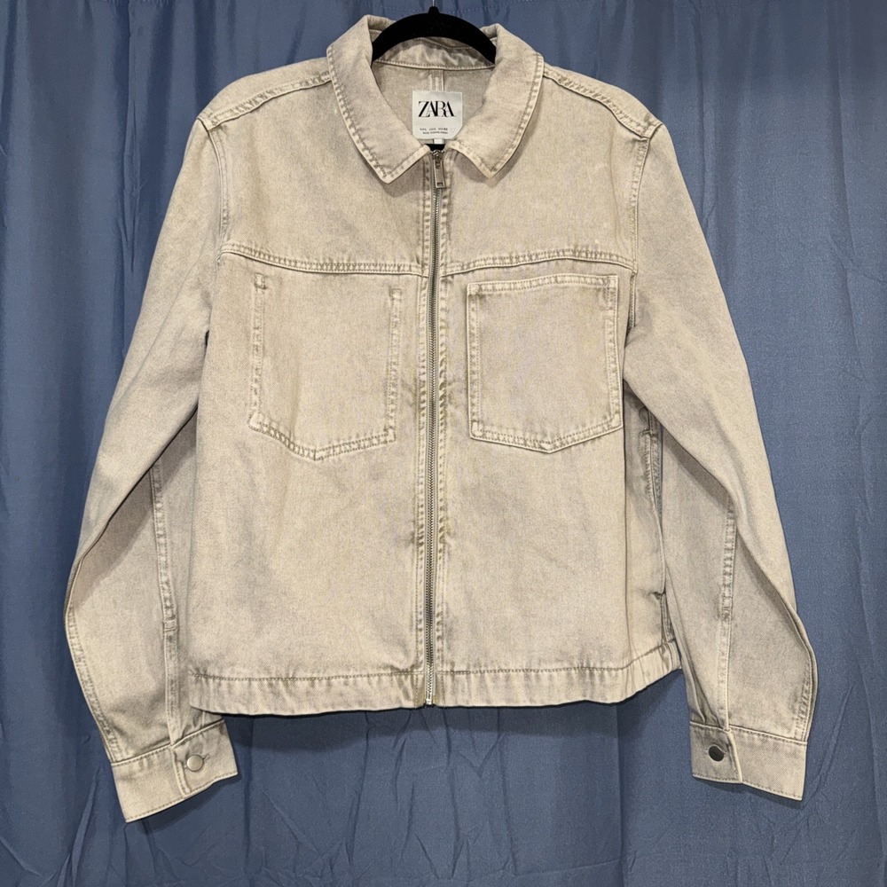 Zara Denim Shirt Jacket Men's Size Large Stone Color